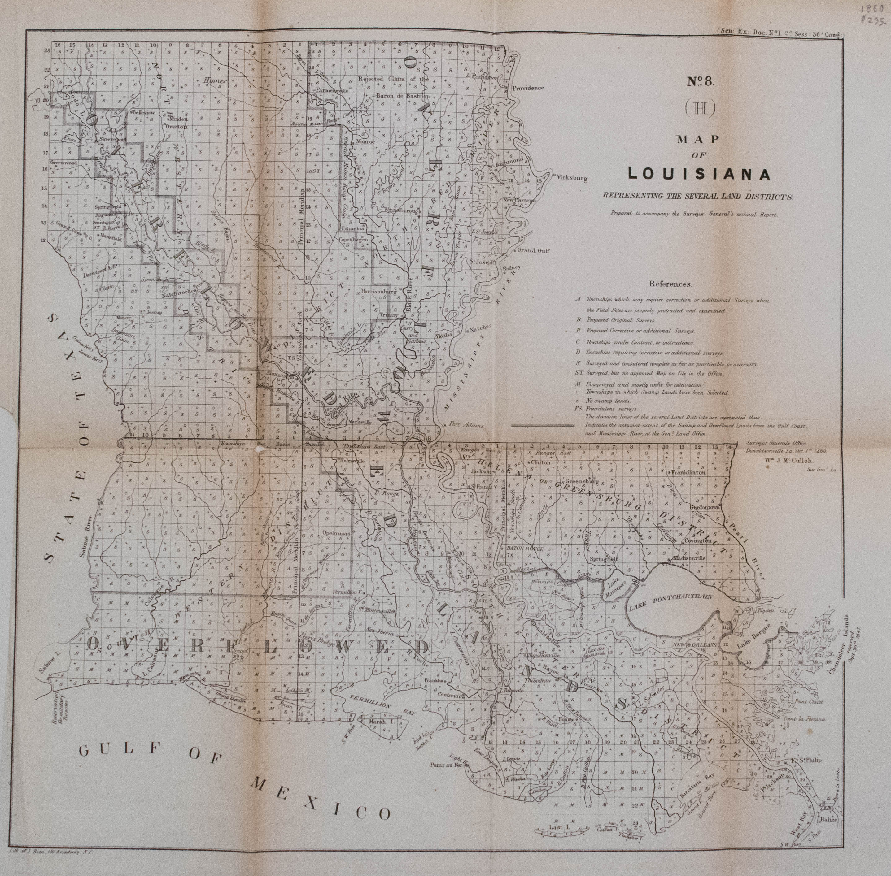 1860 Surveyor's Map of Louisiana