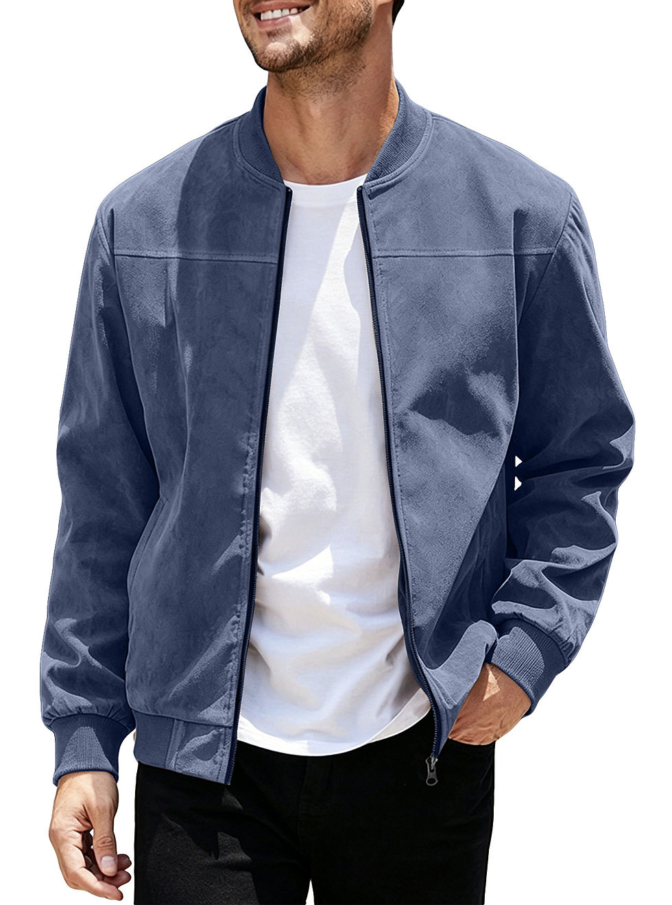 Thumbnail: Mens Suede Zipper Jacket Retro Long Sleeve Casual Outerwear