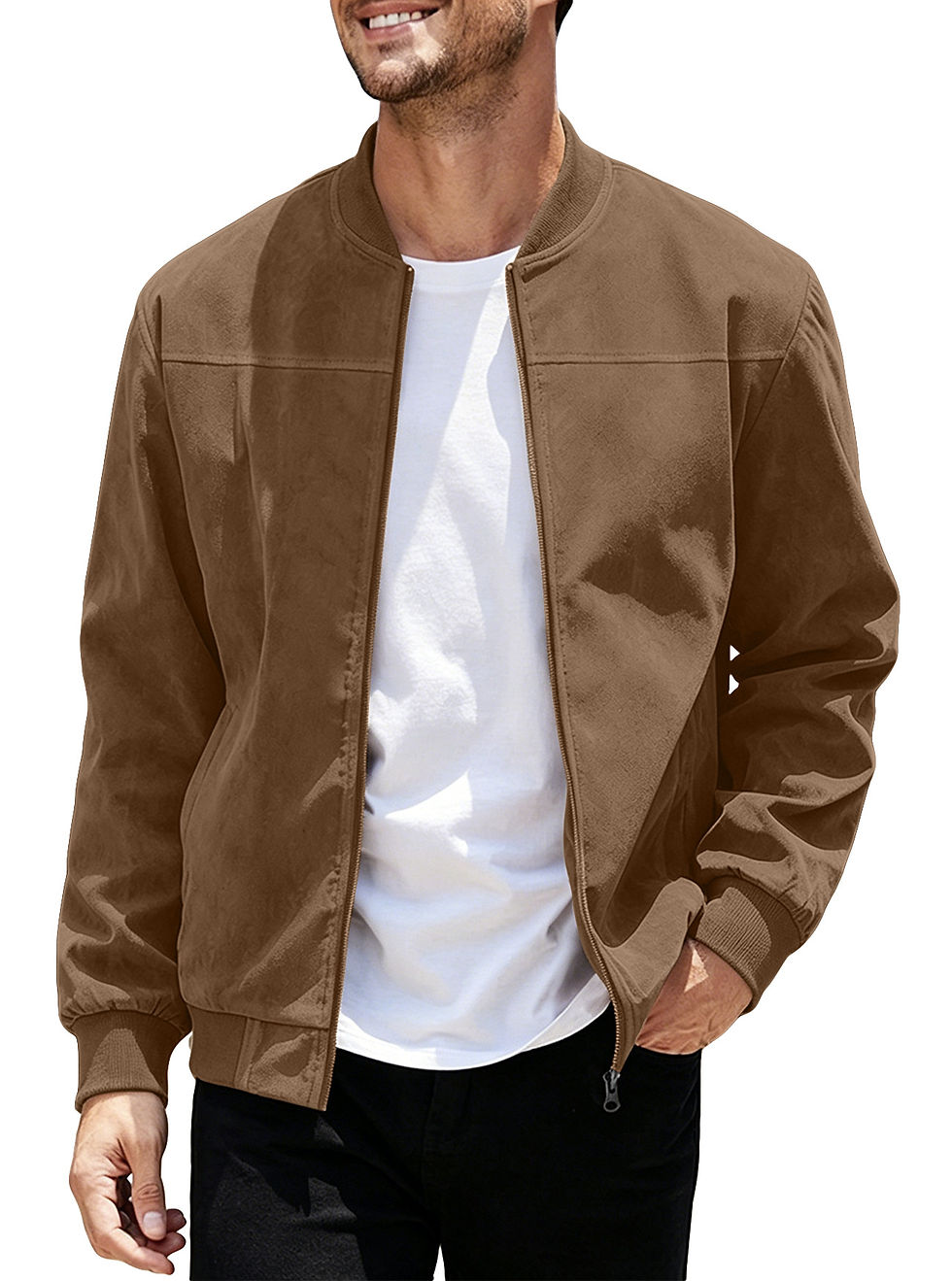 Thumbnail: Mens Suede Zipper Jacket Retro Long Sleeve Casual Outerwear