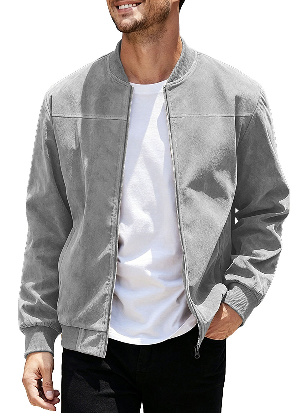 Thumbnail: Mens Suede Zipper Jacket Retro Long Sleeve Casual Outerwear