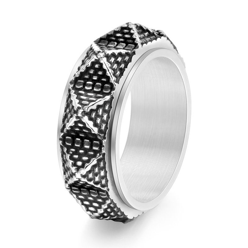 Thumbnail: Vintage Egyptian Titanium Steel Rotatable Pyramid Ring