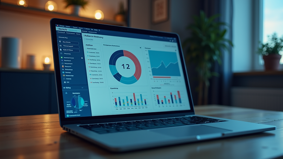 Eye-level view of a laptop displaying AI marketing dashboard