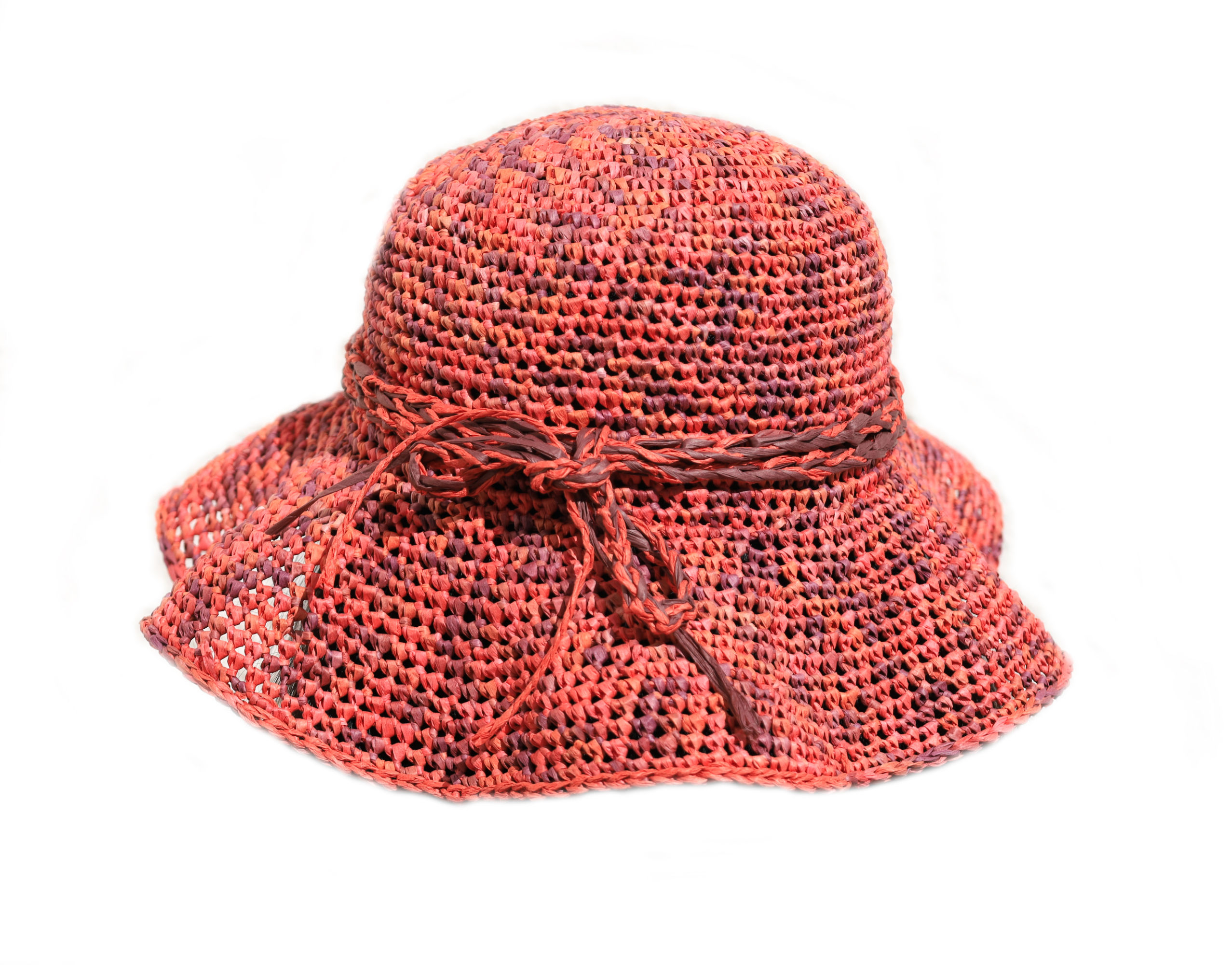 Сhapeau en  raphia Coquelicot rouge/marron 