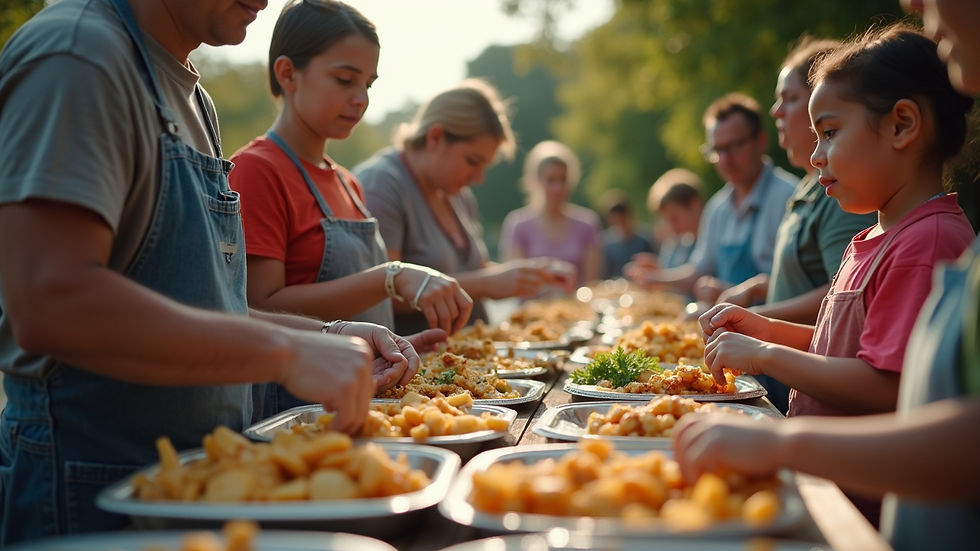 Eye-level view of a community meal program in action