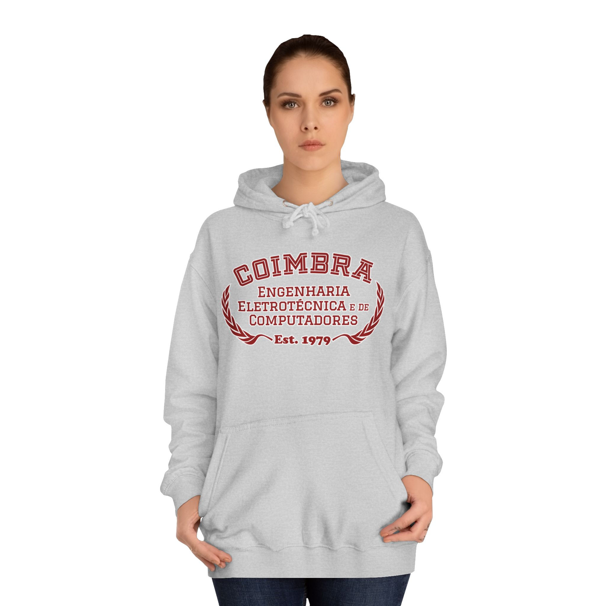 Hoodie ISECoimbra Eng Eletrotécnica e de Computadores Cinza (c/ linha branca)