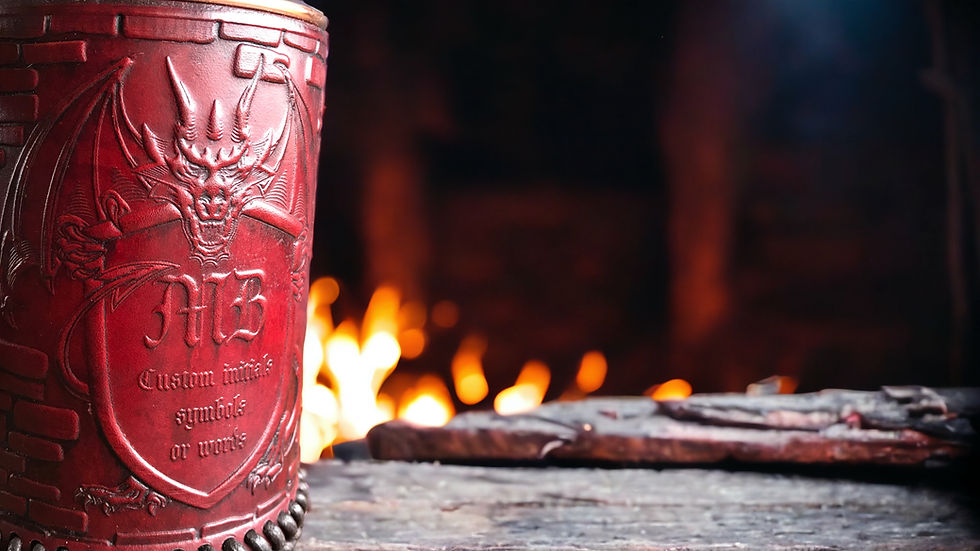 Thumbnail: Dragons in Dungeons Leather Tankard -  Personalised Roleplay Mug