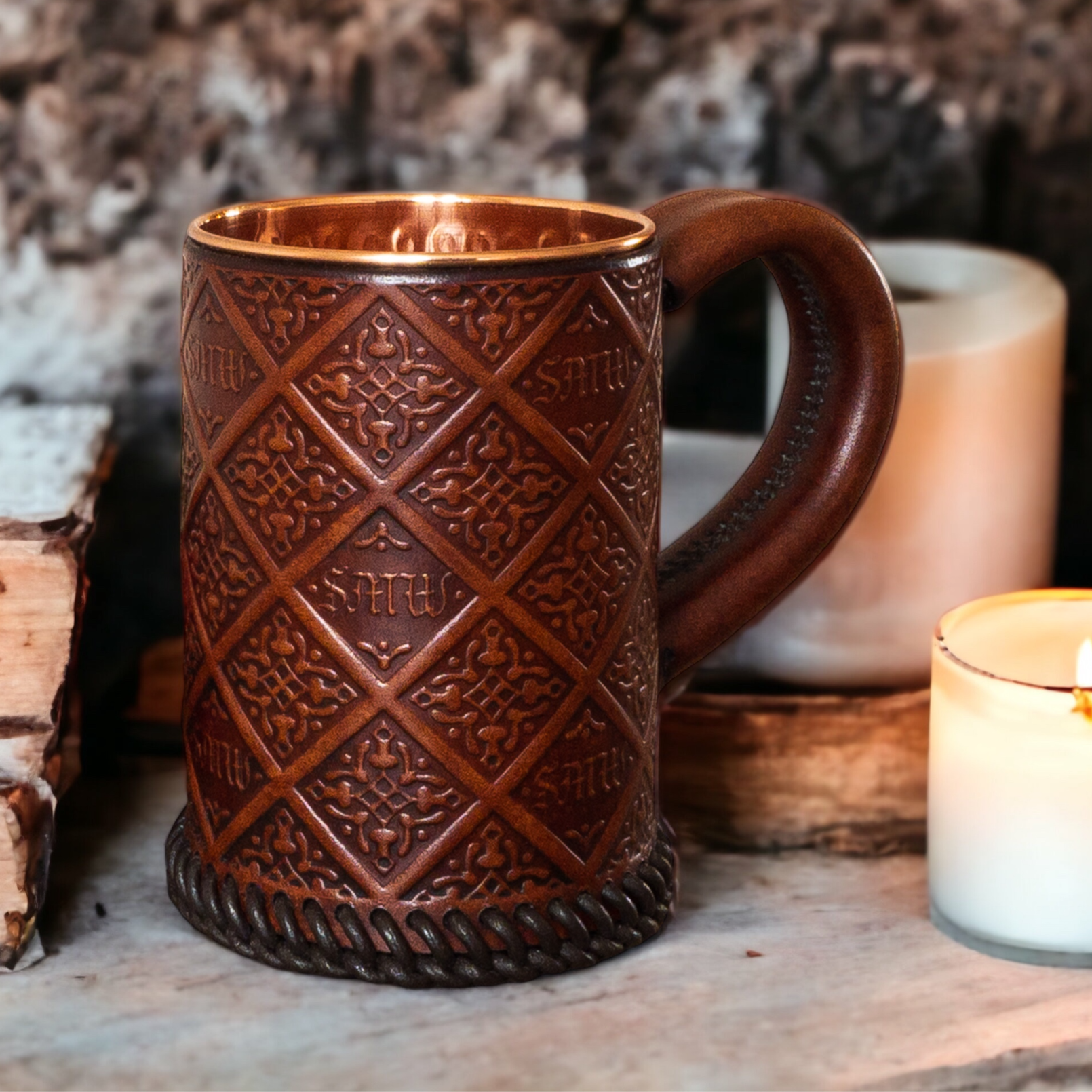 Medieval Gothic Leather Tankard - Personalised Monogram Mug
