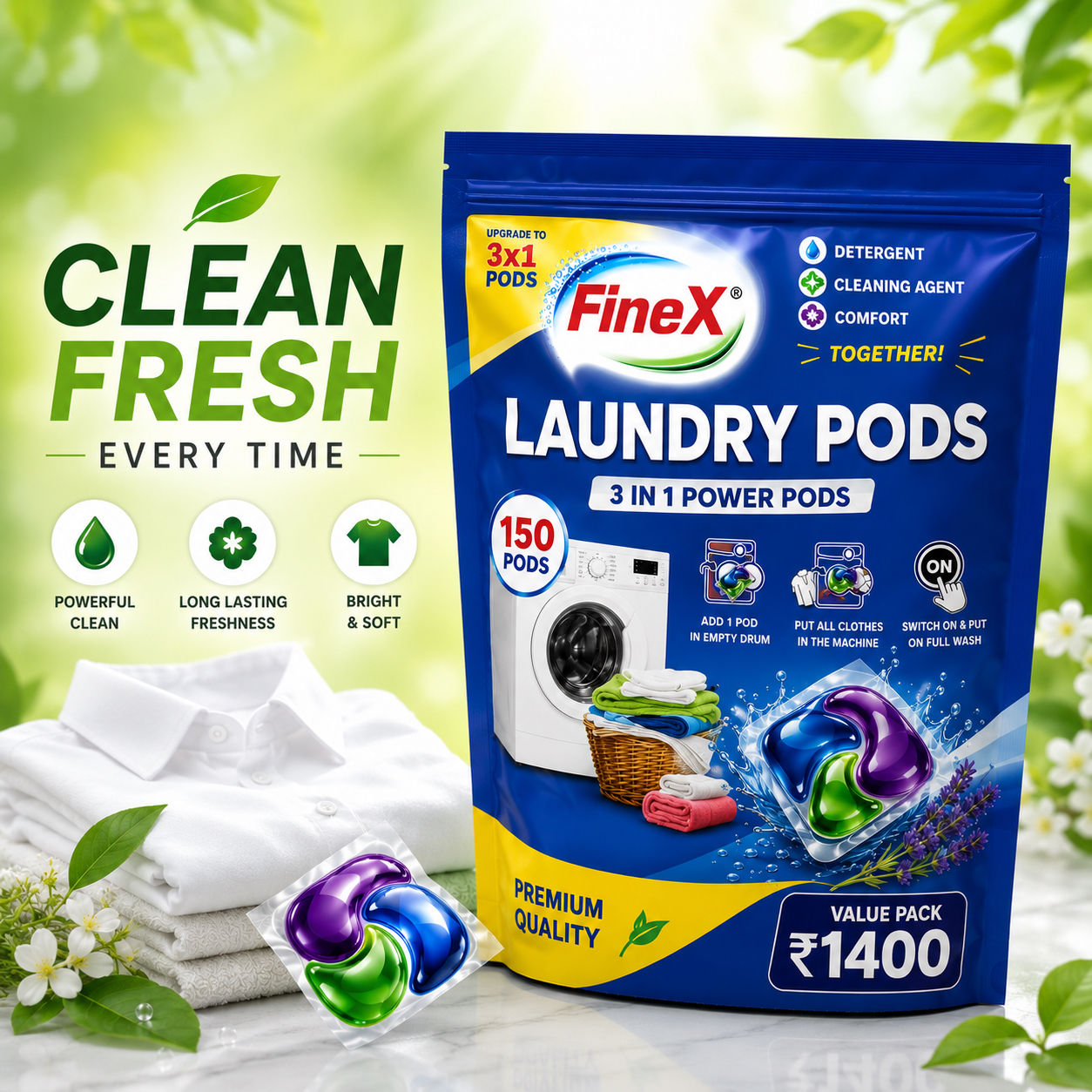 FineX Laundry Pods 150 pods- Saver pack