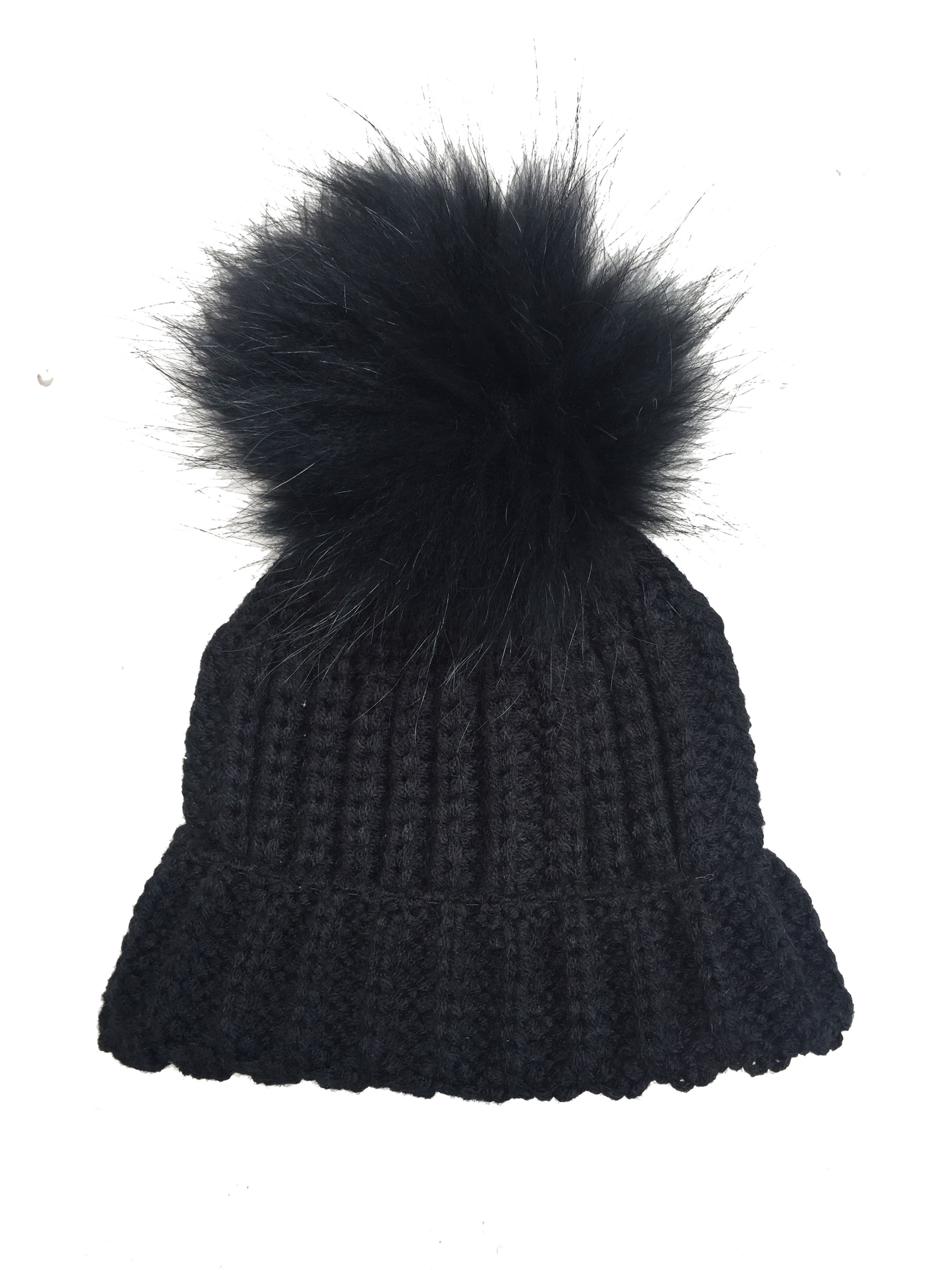 GUSSY black wool hat || black fur bobble