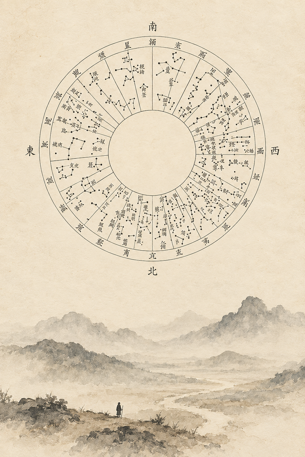 Illustration des quatre Piliers du BaZi : Année, Mois, Jour et Heure, présentés comme quatre repères pour comprendre l’architecture visible d’une carte.