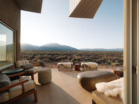 Luxurious patio facing mountain sunrise