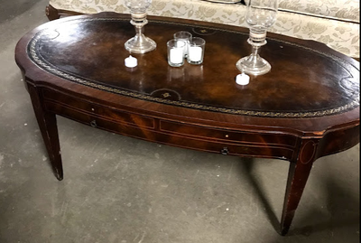 brown-oval-leather-top-sofa-table