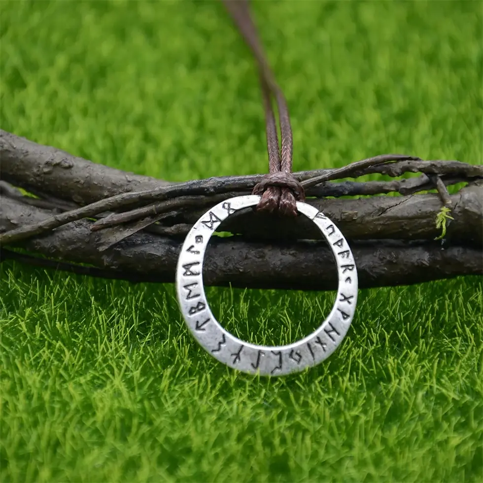 Thumbnail: Pagan Futhark Runes Viking Necklace Men Women Norse
