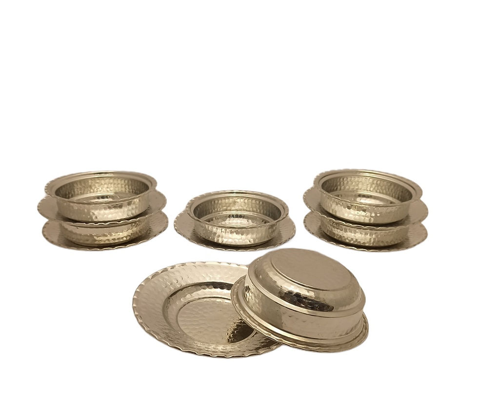 Küçük resim: Bakır Servis Tabaklı Çorbalık Kase Takımı Gümüş 6’lı set