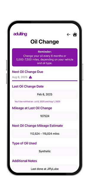 Get Adulting App Oil Change Store Ingo