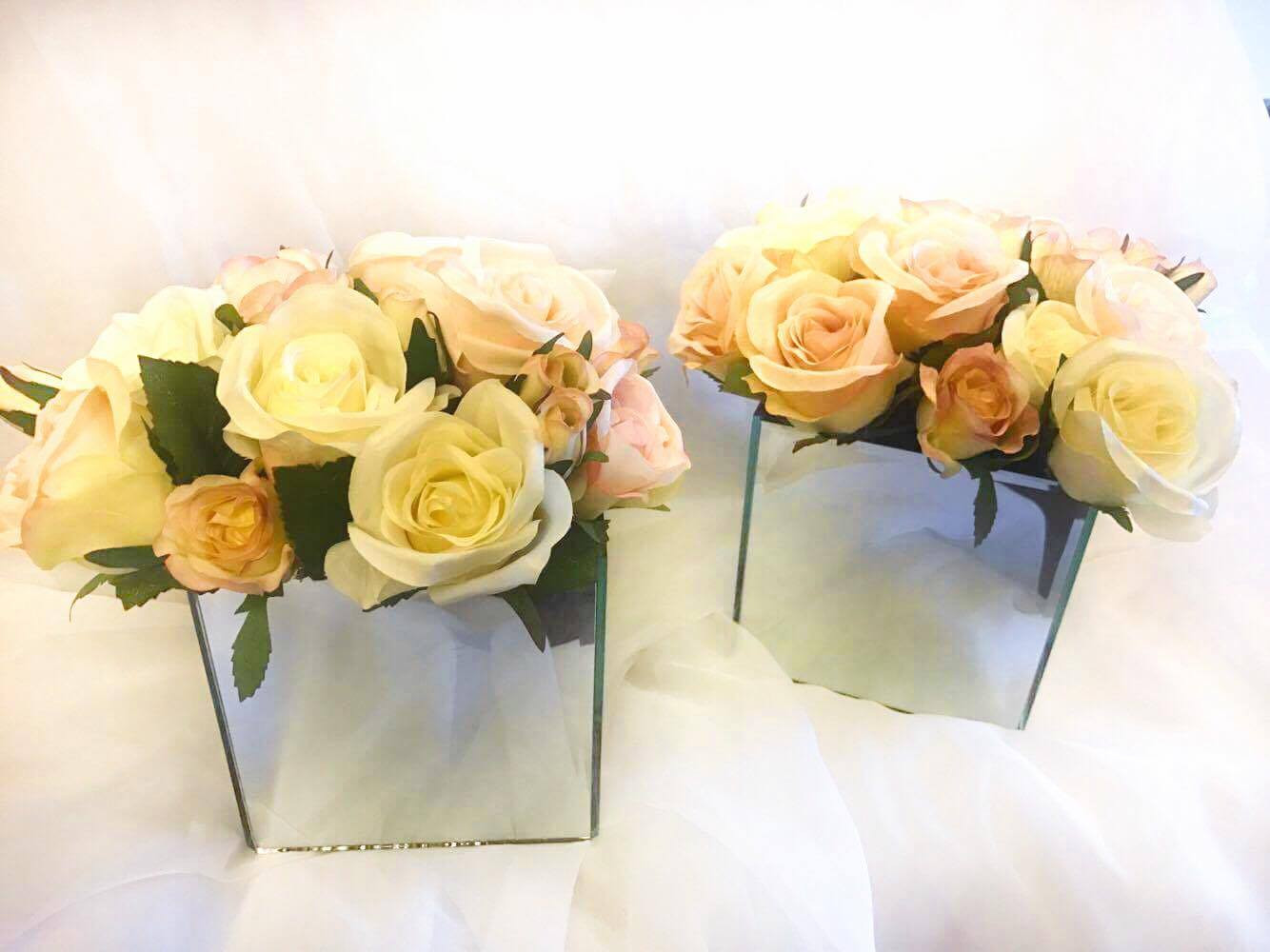 Floral Mirror Cube Centrepiece Hire in Hertfordshire Sororio Events