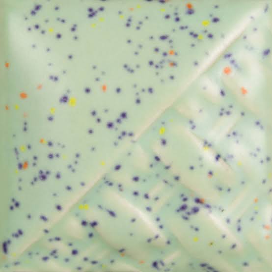 Mayco Mint Speck ceramic glaze fired to Cone 6, mint green colorful specks