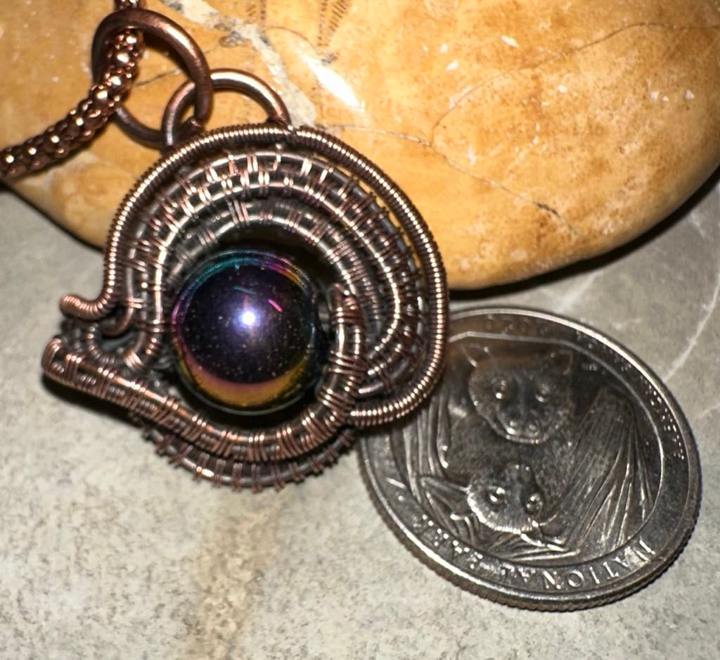 Rainbow Hematite 14mm Bead wrapped in copper Necklace