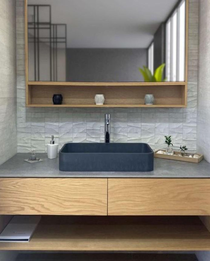 Miniatura: Savo Rectangular Fluted Modern Concrete Vessel Sink Washbasin Mexico Handmade Lu