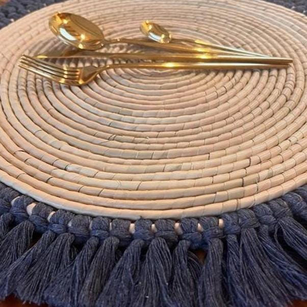 Thumbnail: Mexican Handmade High Quality Reed and Organic Cotton Macrame Mats Set Multiple