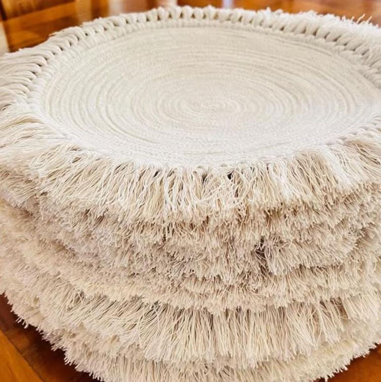 Thumbnail: Mexican Handmade High Quality Cotton Macrame with Fringes Mats and Coasters Set