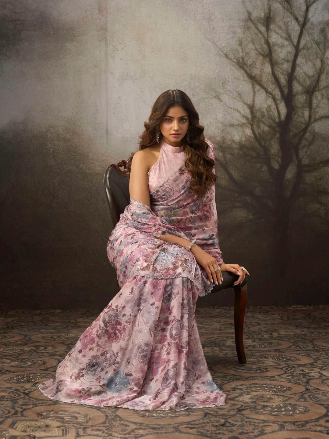 Two Tone Designer Saree with Zircon Work-Premium