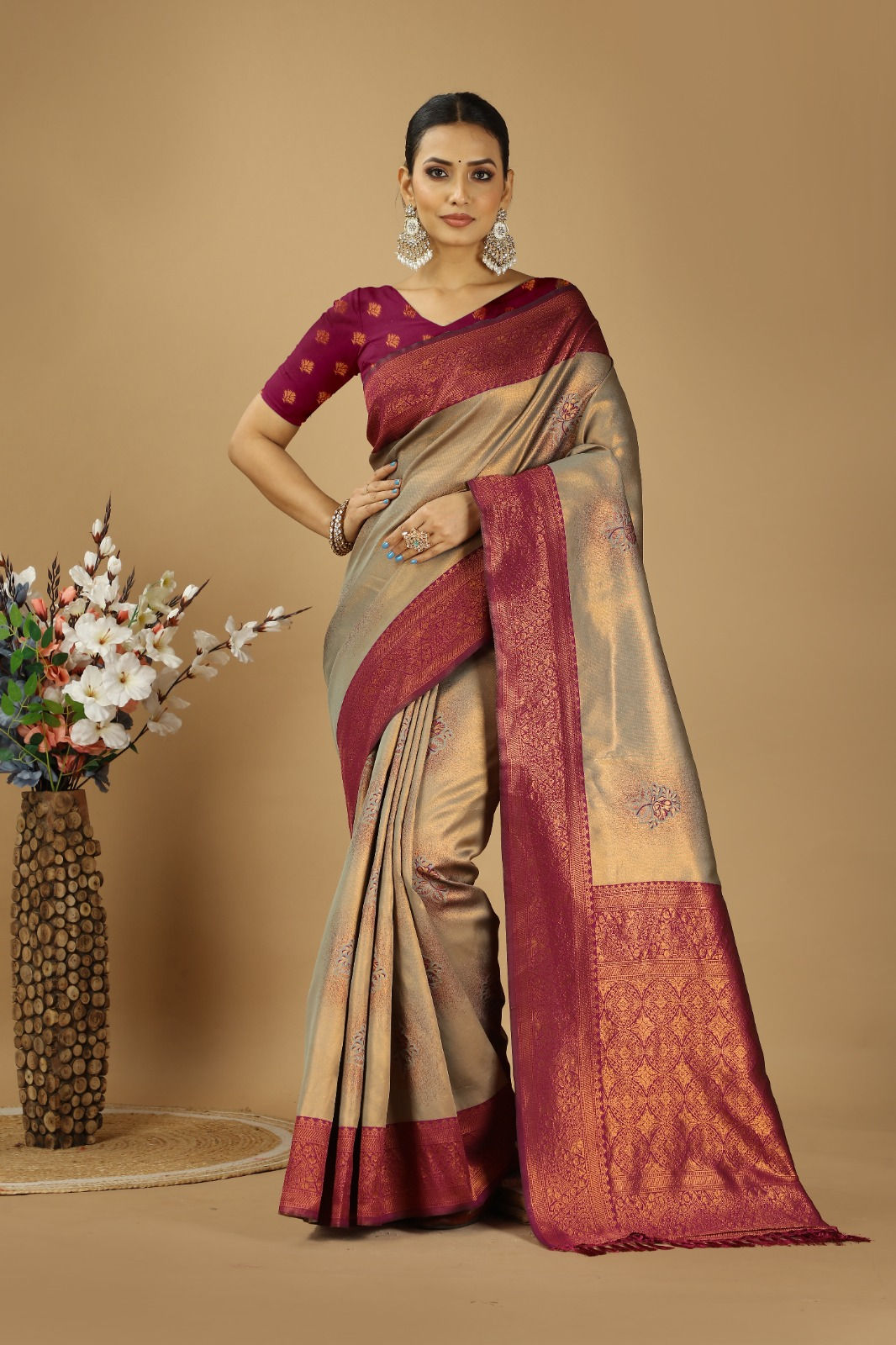 Two Tone Soft Silk Woven Saree