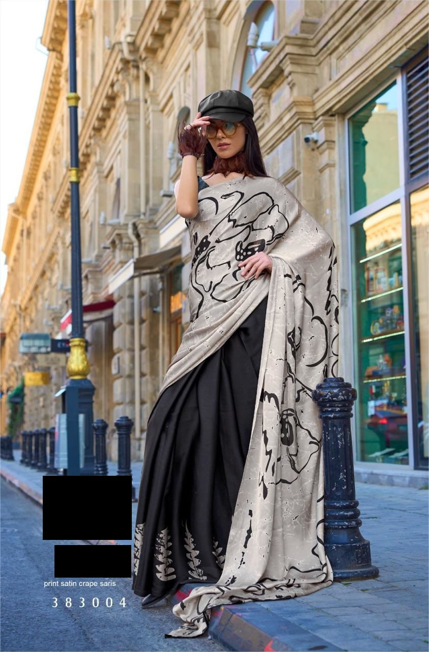 Digital Printed Satin Crepe Saree