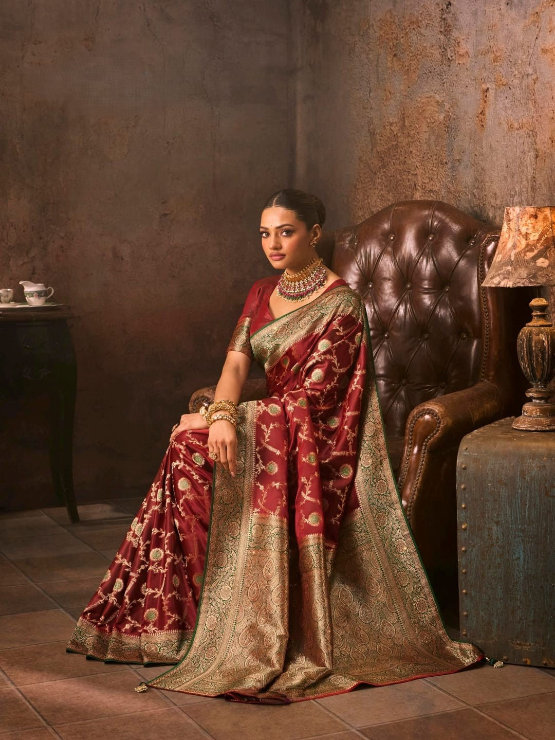 Dual Tone Meenakari Jaal Designer Saree-Premium