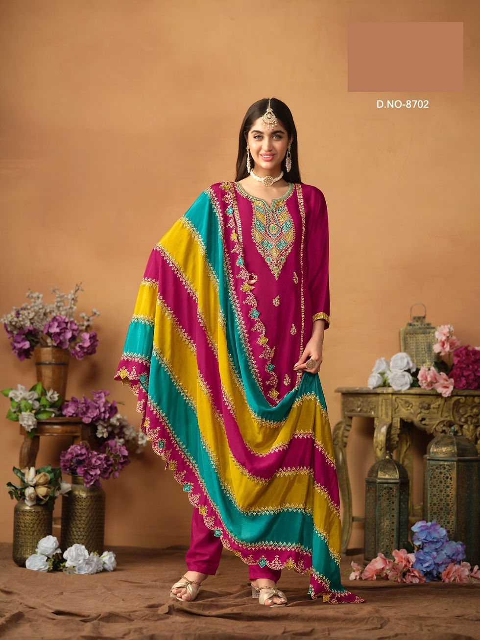 Embroidered Silk Salwar Suit - Semi Stitched