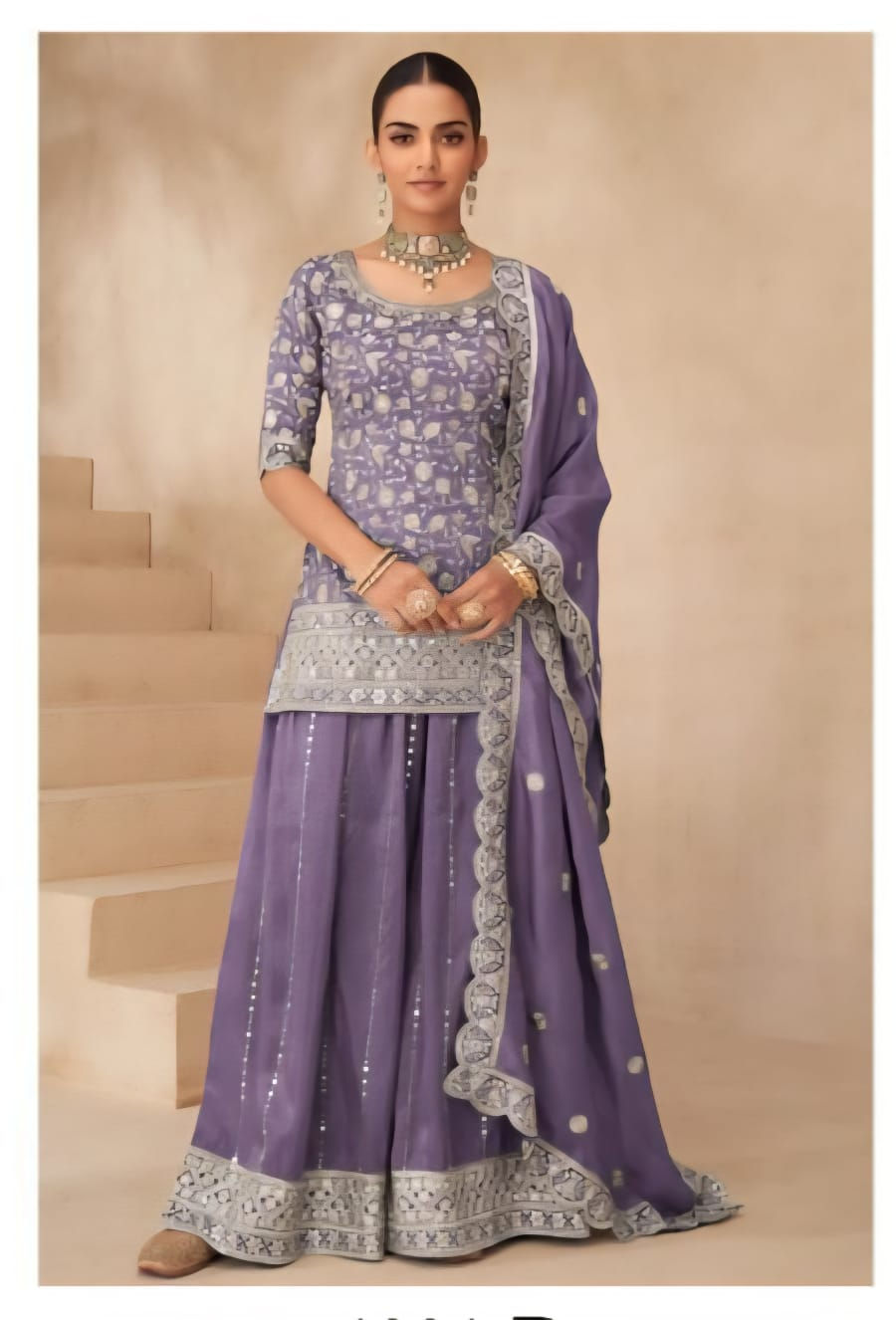 Embroidered Pallazo Suit-Premium