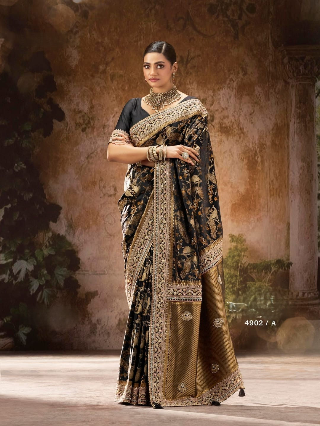 Imperial Black and Gold Embellished Banarasi Silk Designer Saree
