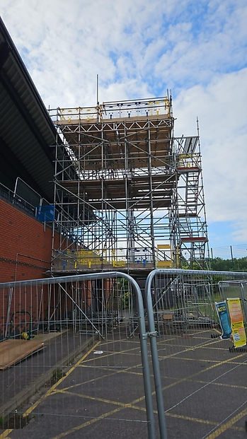 Scaffolding outside of large building