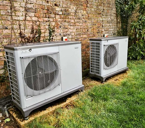 Air source heat pumps in garden
