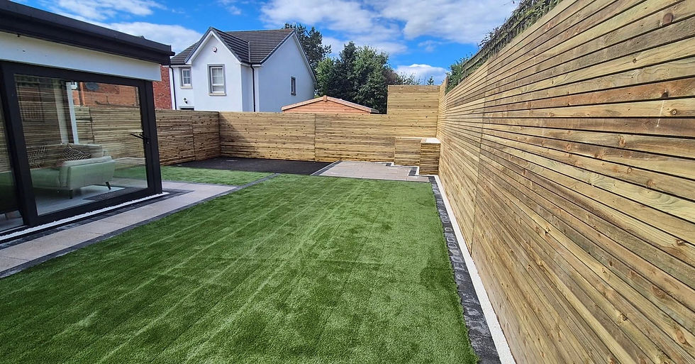 Newly installed lawn with fencing