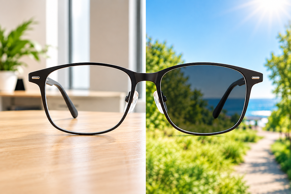 Transition lenses, one side inside the other outside