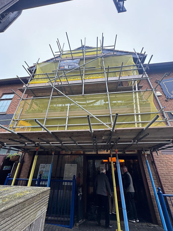 Scaffolding above commercial pub