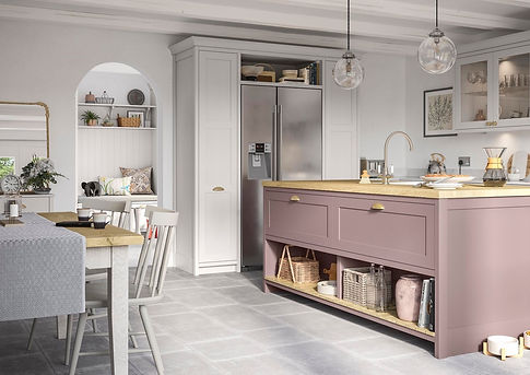 Soft pink tones in kitchen