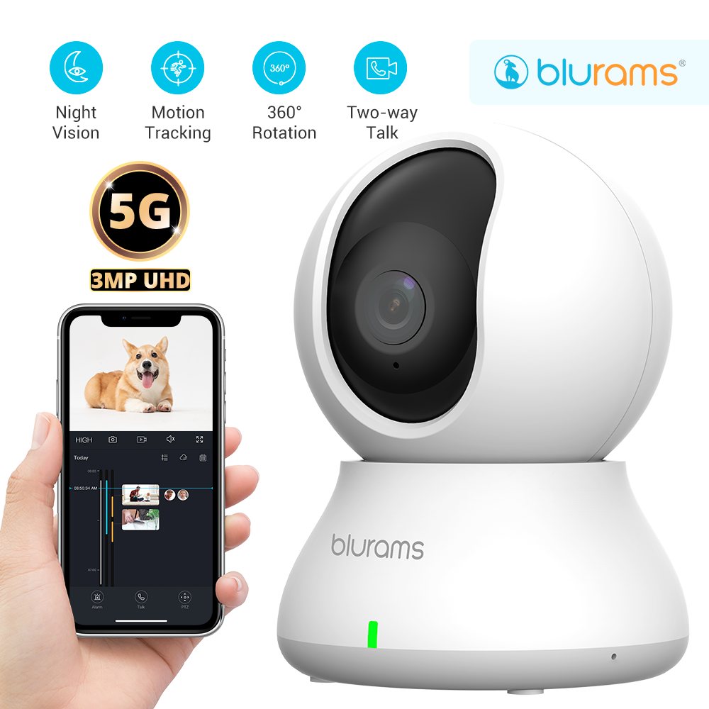 Blurams 2K 5GHz/2.4GHz Indoor Camera for Home Security, 360° PTZ Pet Dog Camera