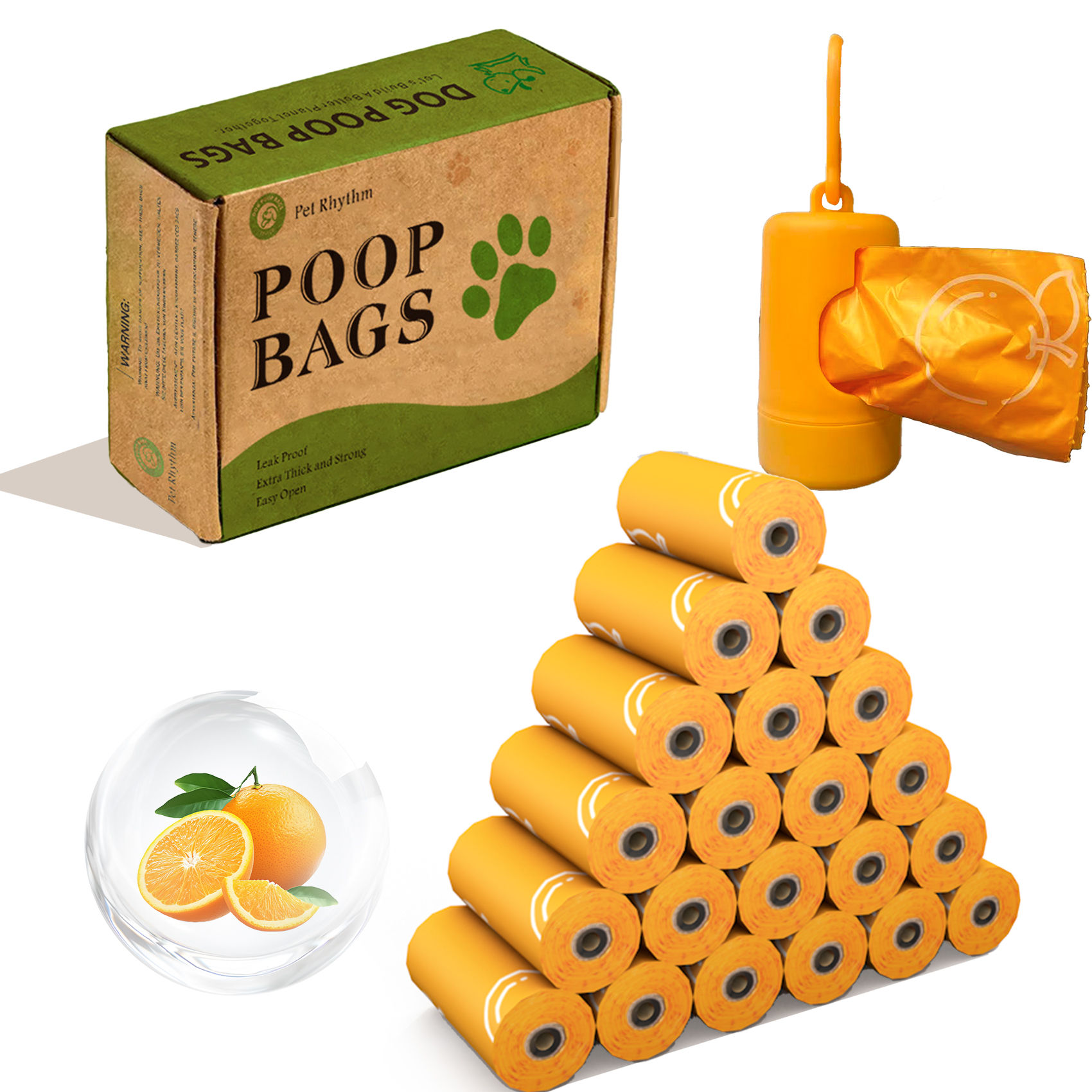 Photodegradable orange dog poop bags with orange fragrance and thickened pet fec