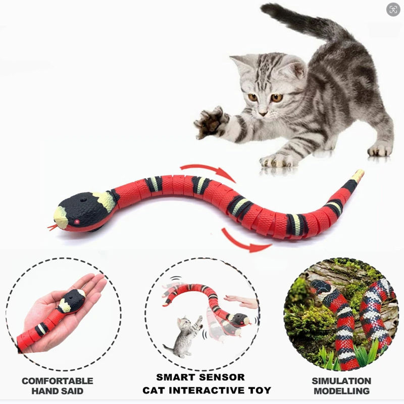 Automatic Cat Toys Interactive Smart Sensing Snake TeaseToys for Cats USB Chargi
