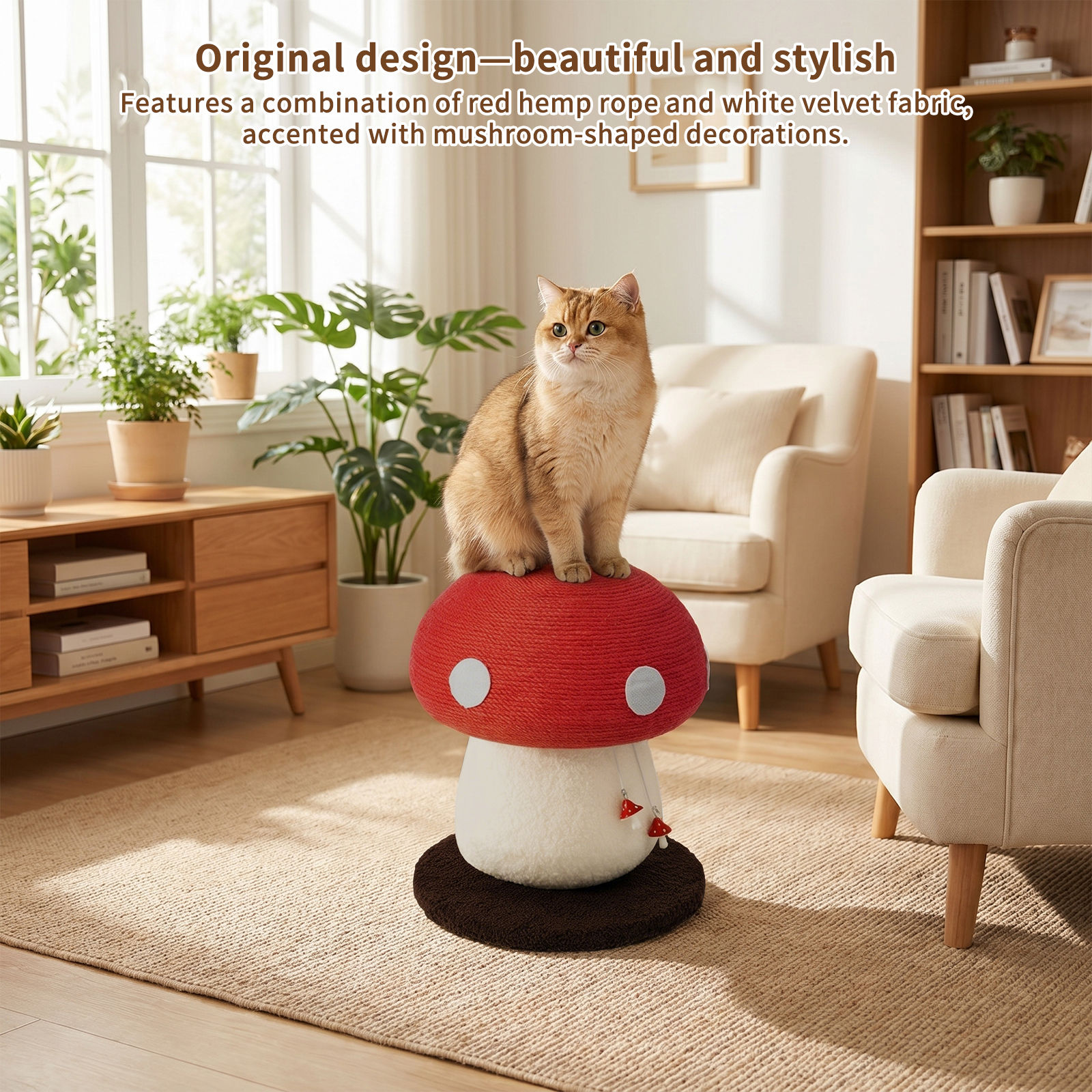 Mushroom Shape Sisal Rope Cat Scratcher, Durable Climbing Post & Play Toy for In