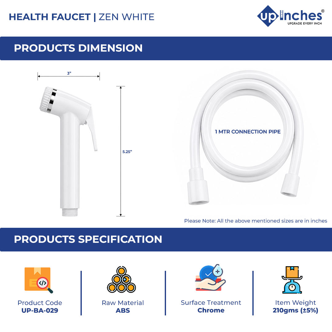 Zen White PTMT Health Faucet with Hose & Hook