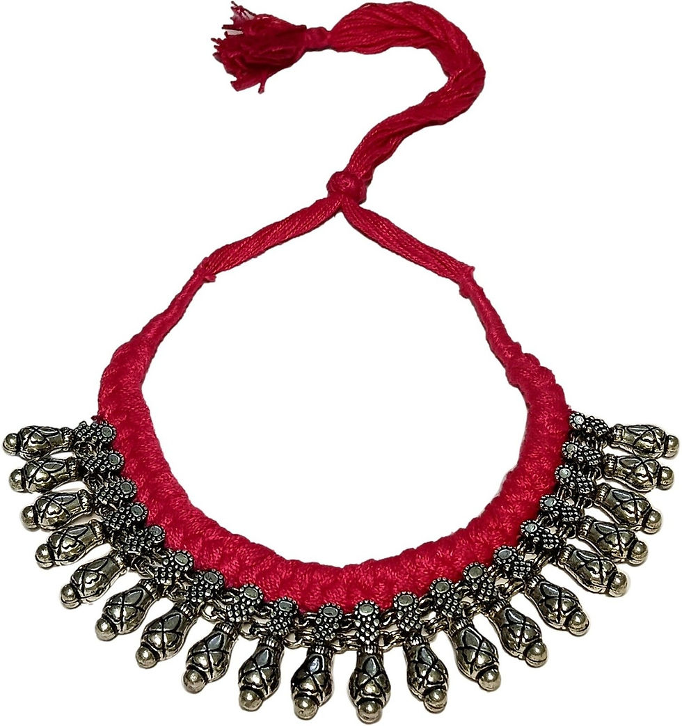 Thumbnail: athizay Choker Necklace with Pink dori Seed Pod Tribal Bead