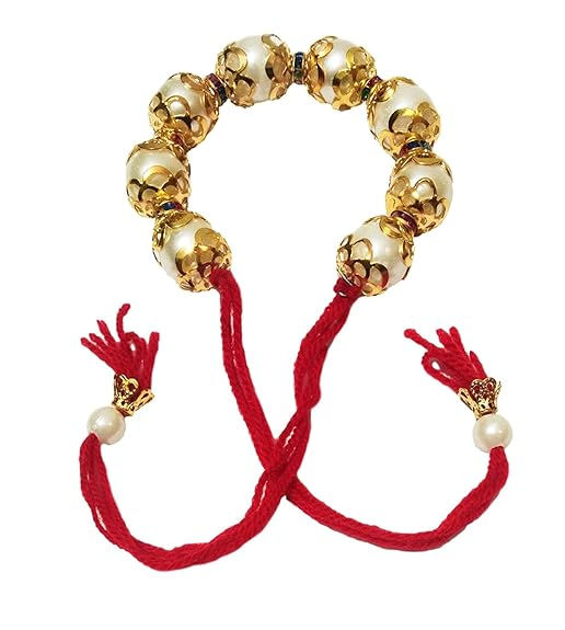 Thumbnail: athizay Golden chain Turquoise Green stone beads Bhaiya rakhi and lumba Bhabhi R
