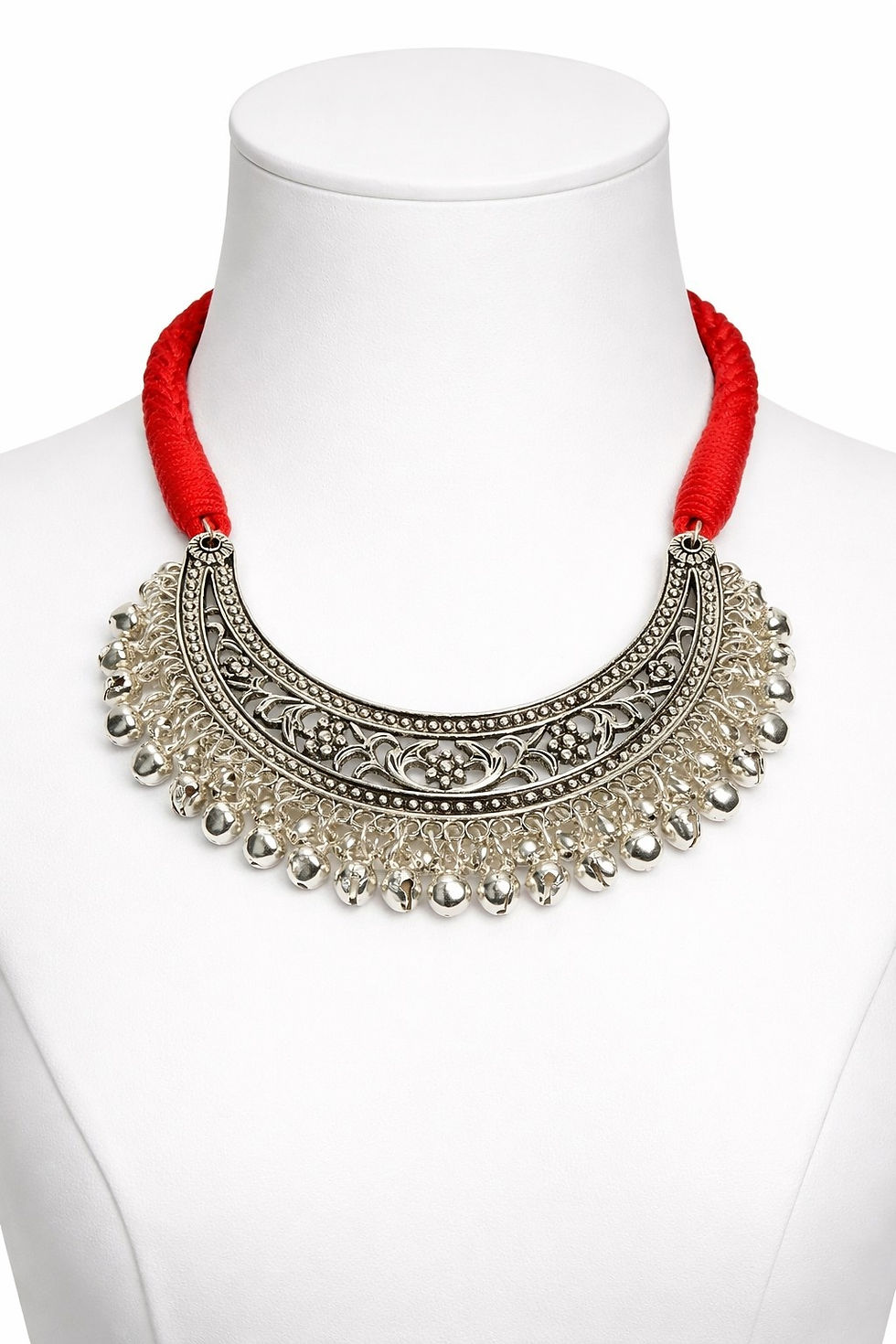 Thumbnail: athizay Chaand Hasli Oxidised Silver Black Thread Necklace Call:8860010199