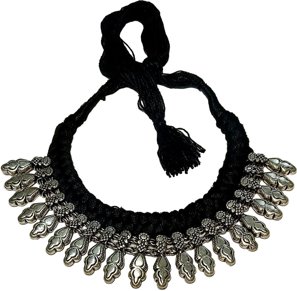 Thumbnail: athizay Tribal Choker Necklace Paisley Flame Drop Bead Black dori