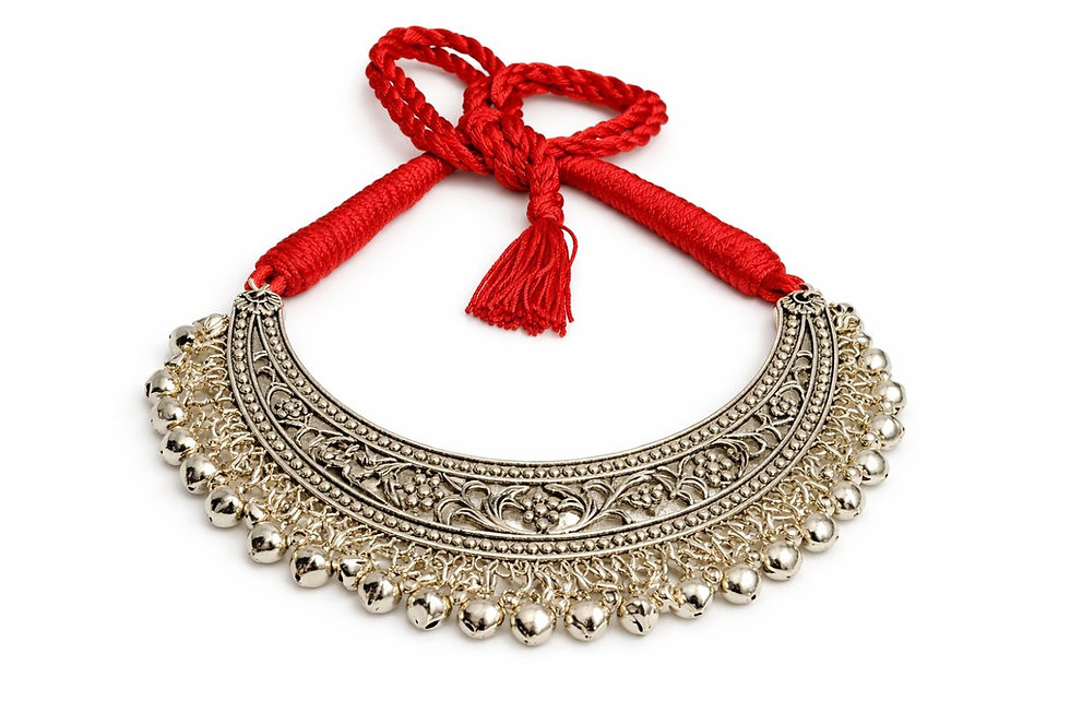 Thumbnail: athizay Chaand Hasli Oxidised Silver Black Thread Necklace Call:8860010199