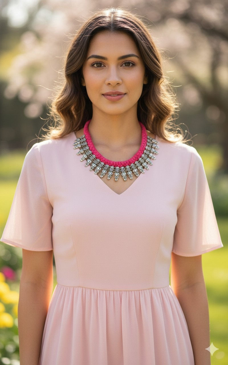 athizay Oxidised Silver Tribal Choker Necklace Pink Thread Drawstring