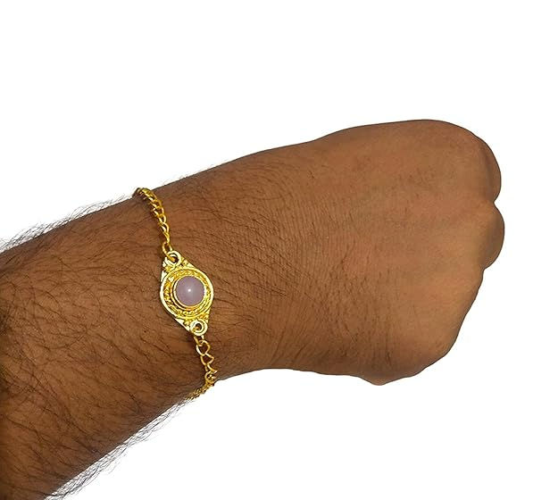 Thumbnail: athizay Golden chain Purple stone beads Bhaiya rakhi and lumba Bhabhi Rakhi with